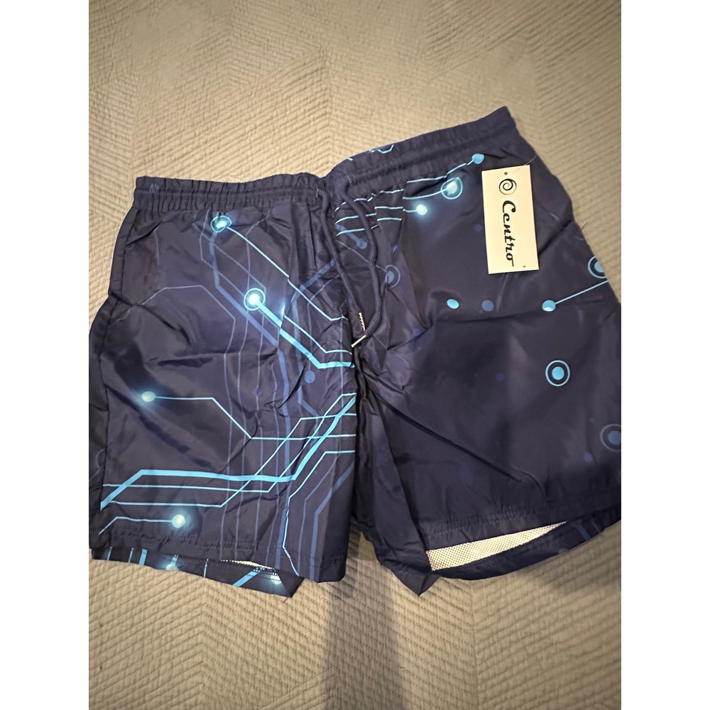Centro Mens Swim Trunks XL Blue Digital Circuit Board Mesh Lined Shorts NWT